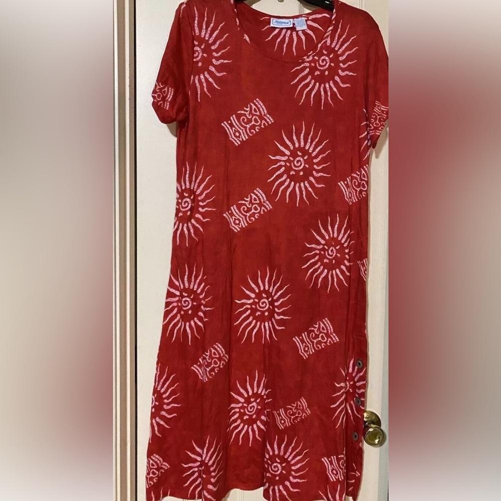 National since 1952 Women’s Red & White MIDI Dress Short Sleeve Boho Size PM